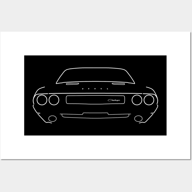 1970 Dodge Challenger classic car white outline graphic Wall Art by soitwouldseem